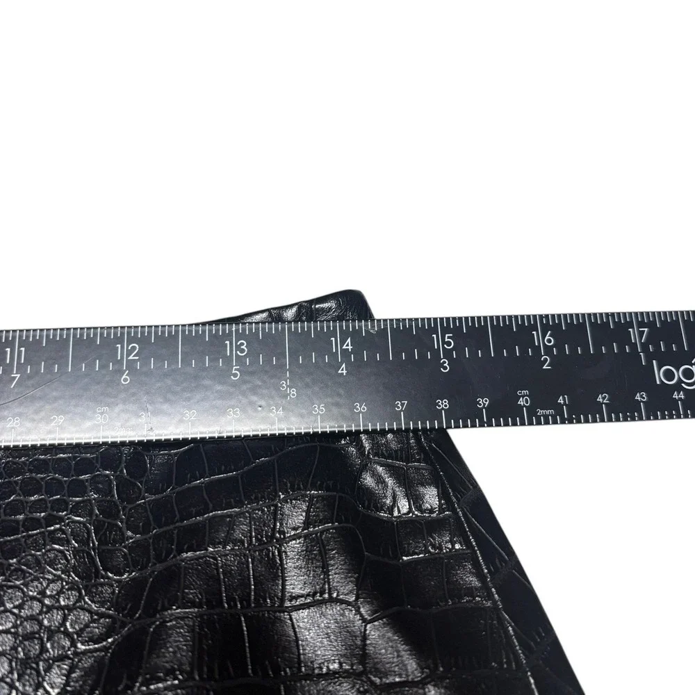 Calvin Klein Mini Skirt 2 Black Faux Leather Crocodile Embossed High Waist - Picture 6 of 7